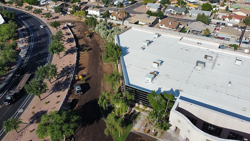 aerial of earthwork at phoenix office